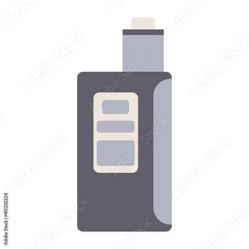 Vector illustration of an electronic cigarette. Vape in gray tones on a white background. Vape box mod with display. 