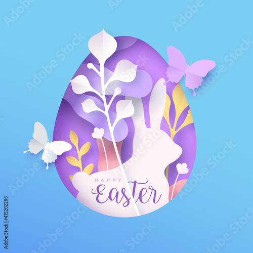 Happy Easter 3d paper cut rabbit egg spring card