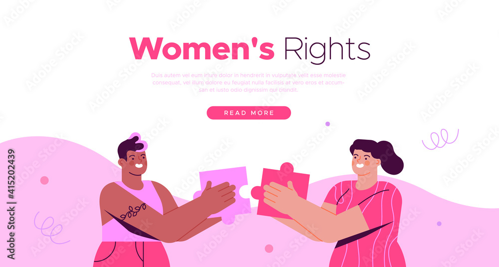 Women rights web template girls making puzzle Women rights web template girls making puzzle