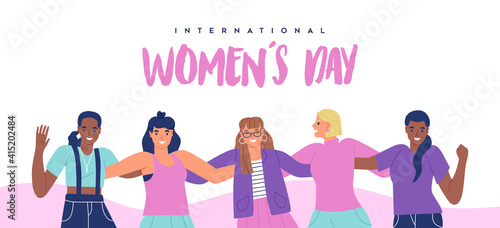Women's Day girl friend group hug together banner