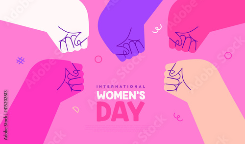 Women's Day diverse pink friend fist bump template