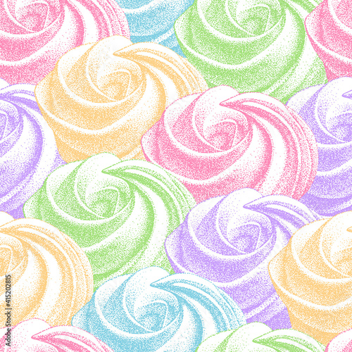 seamless pattern with color meringues, marshmallow, zefir. Vector in vintage. sweetness, sweet cake, dessert. for cafe, sweet shop, confectionery.