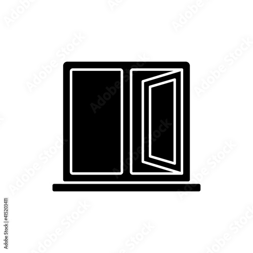 Casement windows black glyph icon. Movable window. Preventing unwanted airflow into house. Ventilation control in kitchen, bathroom. Silhouette symbol on white space. Vector isolated illustration