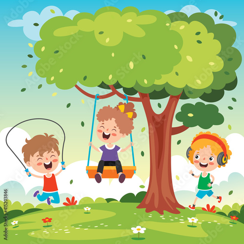 Funny Kid Playing In A Swing