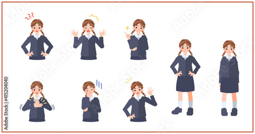制服を着た少女のリアクションセット