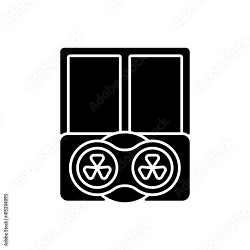 Window fans black glyph icon. Comfortable temperatures maintenance. Controlling air ventilation at home. Method for cooling rooms. Silhouette symbol on white space. Vector isolated illustration