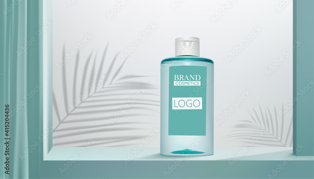 Moisture skincare product ads with green window on cyan background. Promotion Element. Skin Care. 3D Mockup Realistic Illustration. Moisture skincare product ads with green window on cyan background. Promotion Element. Skin Care. 3D Mockup Realistic Illustration.