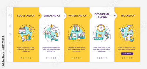 Wind and solar powering clean energy vector infographic template. Electricity presentation design elements. Data visualization with 5 steps. Process timeline chart. Workflow layout with linear icons