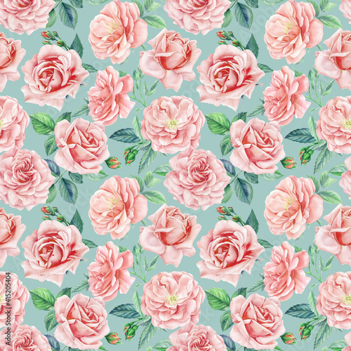 Floral seamless patterns from Rose, buds, leaves. Watercolor painting, Flowers background