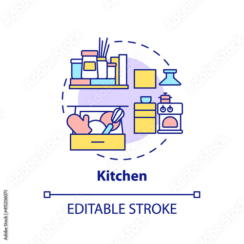 Cooking area concept icon. Kitchen decluttering checklist and advices idea thin line illustration. Household organization. Vector isolated outline RGB color drawing. Editable stroke