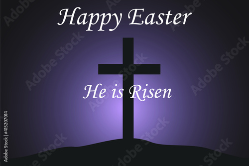 Happy Easter poster with cross and text with black background
