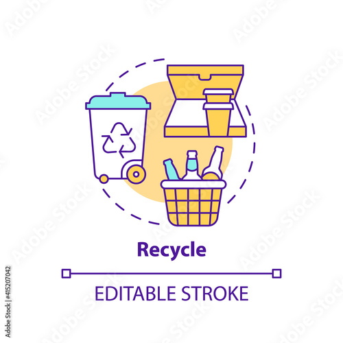 Recycle concept icon. Bin for items idea thin line illustration. Need to be recycled. Paper, plastic, and glass. Tidying apartment. Vector isolated outline RGB color drawing. Editable stroke