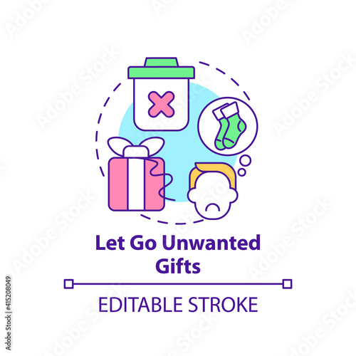 Let go unwanted gifts concept icon. Declutter and minimize trash in house idea thin line illustration. Joy of belonging things. Vector isolated outline RGB color drawing. Editable stroke