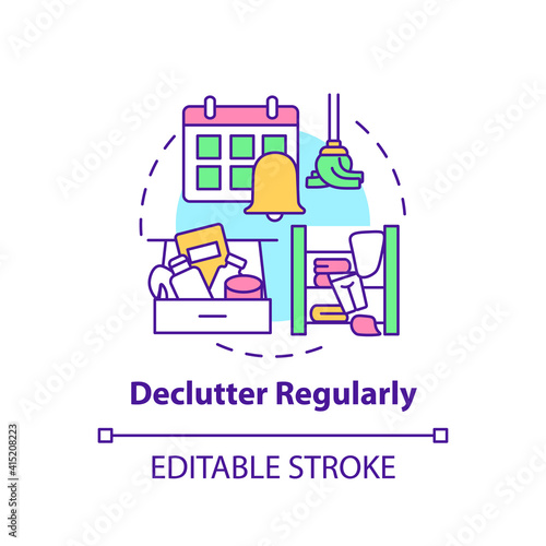 Declutter regularly concept icon. Habits to prevent clutter idea thin line illustration. Declutter on regular basis. Tidying and cleaning. Vector isolated outline RGB color drawing. Editable stroke