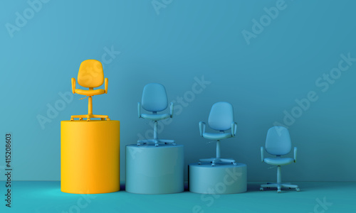 Business office chair on top of a podium. Leadership concept. 3D Rendering photo