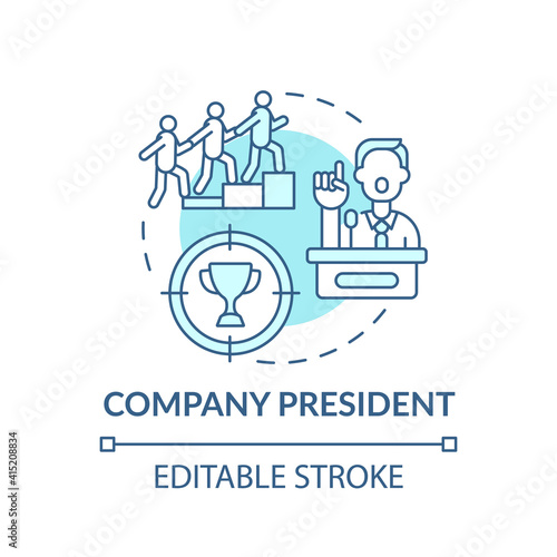Company president concept icon. Company top management jobs. Leader of company executives. Business idea thin line illustration. Vector isolated outline RGB color drawing. Editable stroke © bsd studio