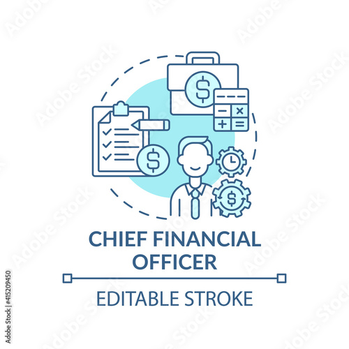 Chief financial officer concept icon. Top management positions. Managing financial actions of company. Job idea thin line illustration. Vector isolated outline RGB color drawing. Editable stroke