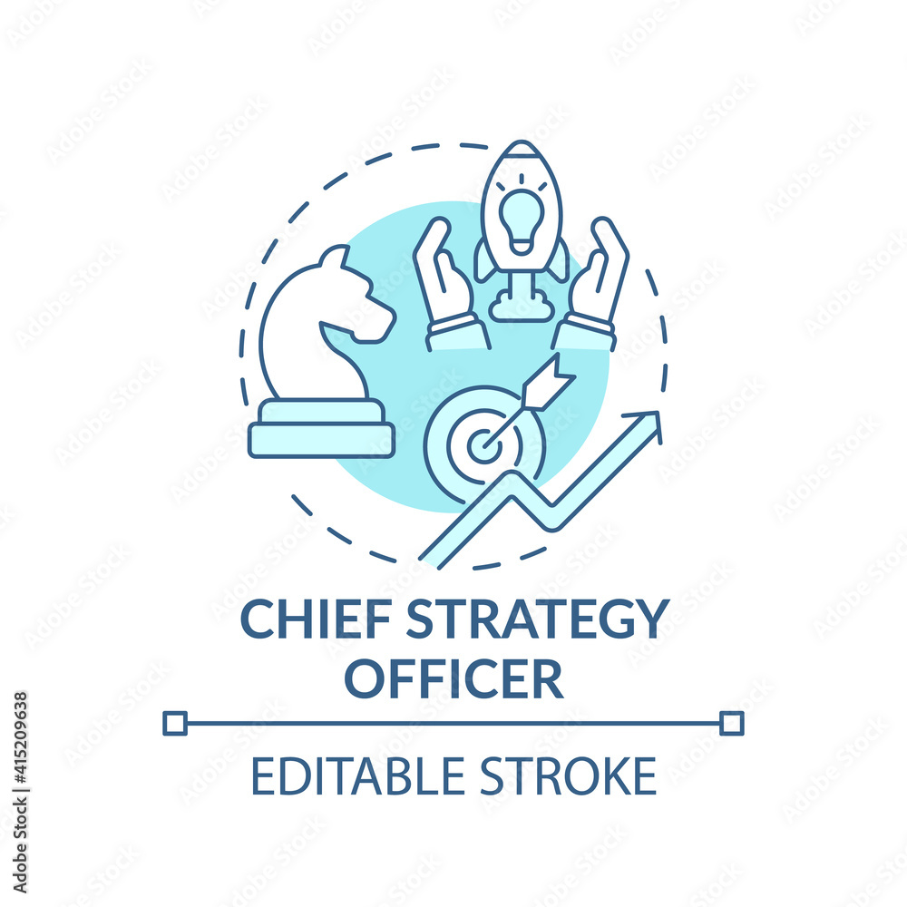 Chief strategy officer concept icon. Top management positions. Developing corporate opportunities. Business idea thin line illustration. Vector isolated outline RGB color drawing. Editable stroke