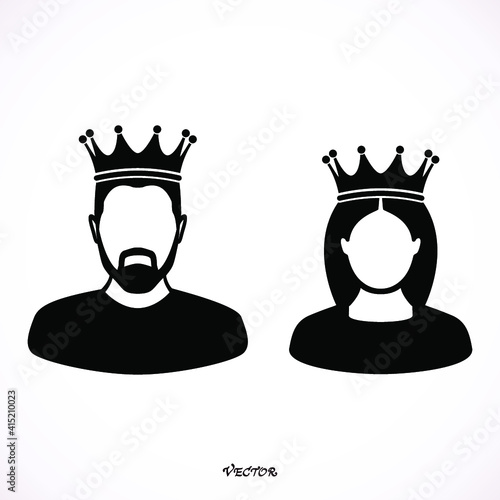 King and queen icons in simple style on a white background vector illustration