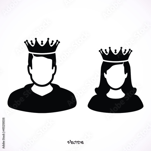 king in  crown, princess wearing crown, flat style, icon isolated on white background