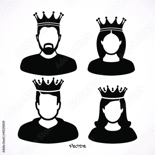 King and queen icons in simple style on a white background vector illustration