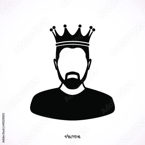 Stylized king (prince), black flat style, icon isolated on white background, avatar