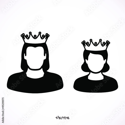 King and queen icons in simple style on a white background vector illustration
