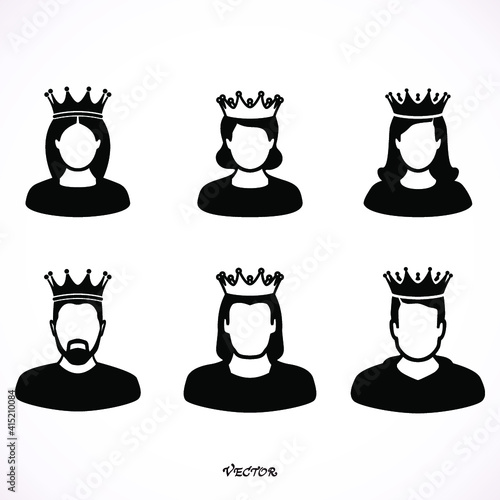 King and queen icons in simple style on a white background vector illustration