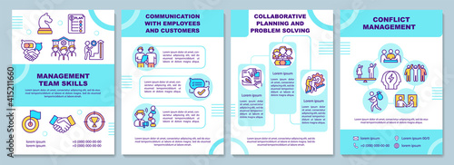 Management team skills brochure template. Effective communication. Flyer, booklet, leaflet print, cover design with linear icons. Vector layouts for magazines, annual reports, advertising posters