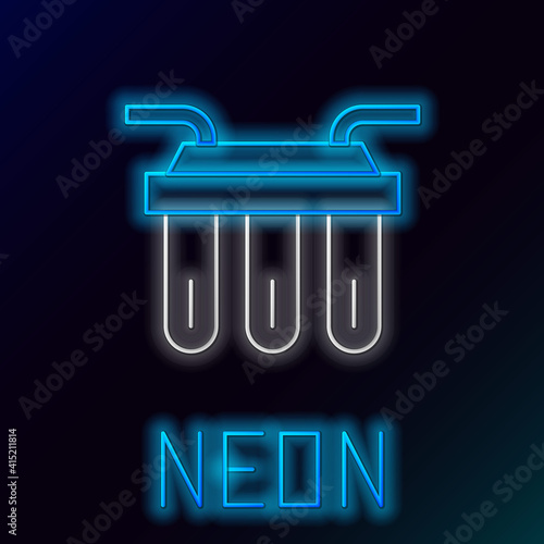 Glowing neon line Water filter icon isolated on black background. System for filtration of water. Reverse osmosis system. Colorful outline concept. Vector.