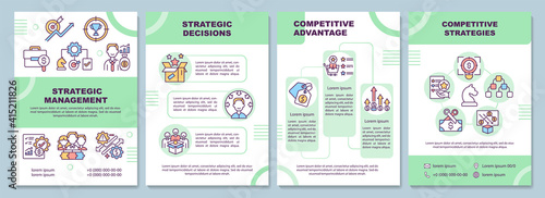 Strategic management brochure template. Control function of company. Flyer, booklet, leaflet print, cover design with linear icons. Vector layouts for magazines, annual reports, advertising posters