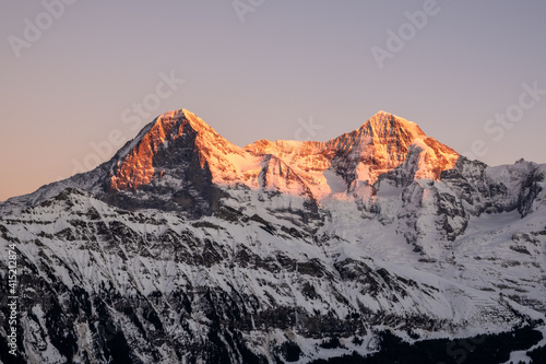 Canvas Print alpenglow last light on eiger and mönch mountains in the bernese alps switzerlan