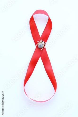 ribbon, red, isolated, symbol, white, love, gift, decoration, brooch, spider, stones, jewel, jewelry, holiday, postcard, symbol, spring, eight, march, women's day, holiday