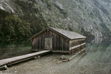 Boathouse at lake Obersee in Bavaria, Germany.