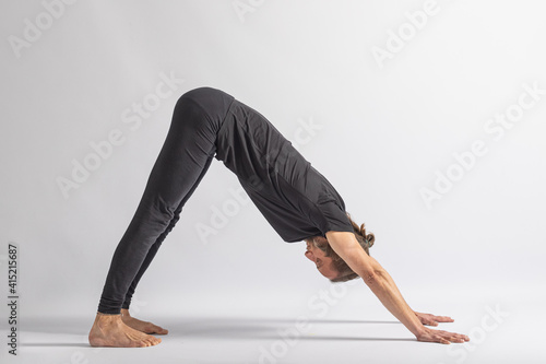 (12-104) Facing Dog Pose (Adho Mukha Swanasana) Yoga Posture (Asana)