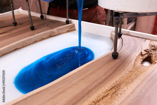 Canvas Print Process making of a craft resin and wood table