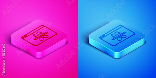 Isometric line Browser incognito window icon isolated on pink and blue background. Square button. Vector.