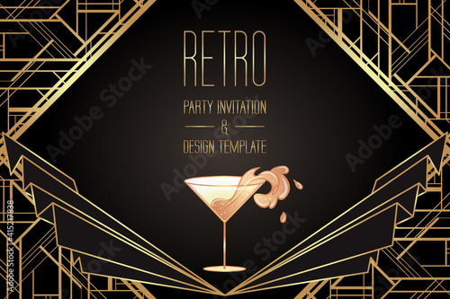 Art Deco vintage patterns and design elements. Retro party geometric background set 1920 style. Vector illustration for glamour party, thematic wedding or textile prints.