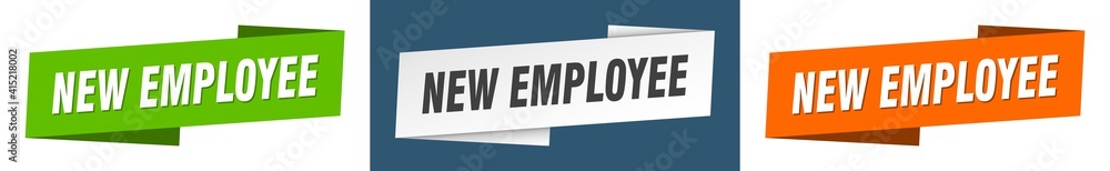 new employee banner. new employee ribbon label sign set new employee banner. new employee ribbon label sign set