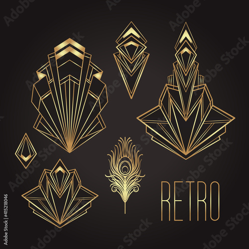 Art Deco vintage patterns and design elements. Retro party geometric background set 1920 style. Vector illustration for glamour party, thematic wedding or textile prints.
