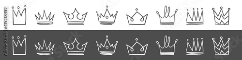 Crown icons. Hand drawn crowns. Royal imperial coronation and monarch symbols. Vector illustration