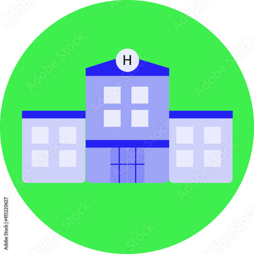 Hospital building icon on green background. Royalty free and fully editable. 