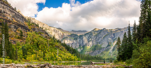 Avalanche Lake panorama in Glacier National Park, Montana. Avalanche Lake is southwest of Bearhat Mountain and receives meltwater from Sperry Glacier.
