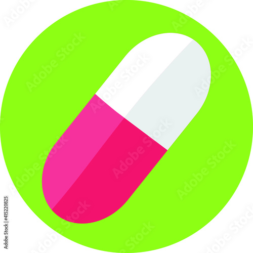 Pill capsule icon on green background. Royalty free and fully editable. 