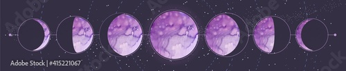 Modern magic witchcraft card with moon phases. Pagan moon symbol. Vector illustration