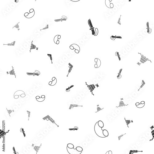 Set Knife, Glasses and cap, Floating buoy on the sea and Fishing harpoon on seamless pattern. Vector.
