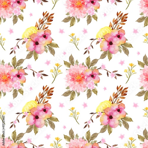 Romantic Pink And Yellow Floral Seamless Pattern