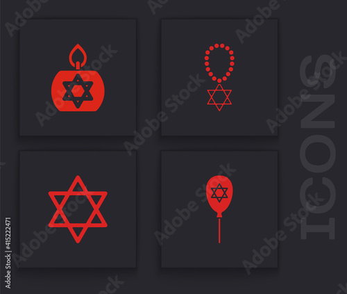 Set Balloon with star of david, Burning candle, Star David necklace chain and icon. Vector.