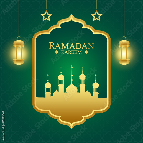islamic ramadan greeting background with gold and green color
