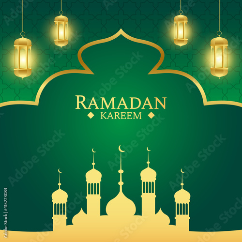 islamic ramadan greeting background with gold and green color